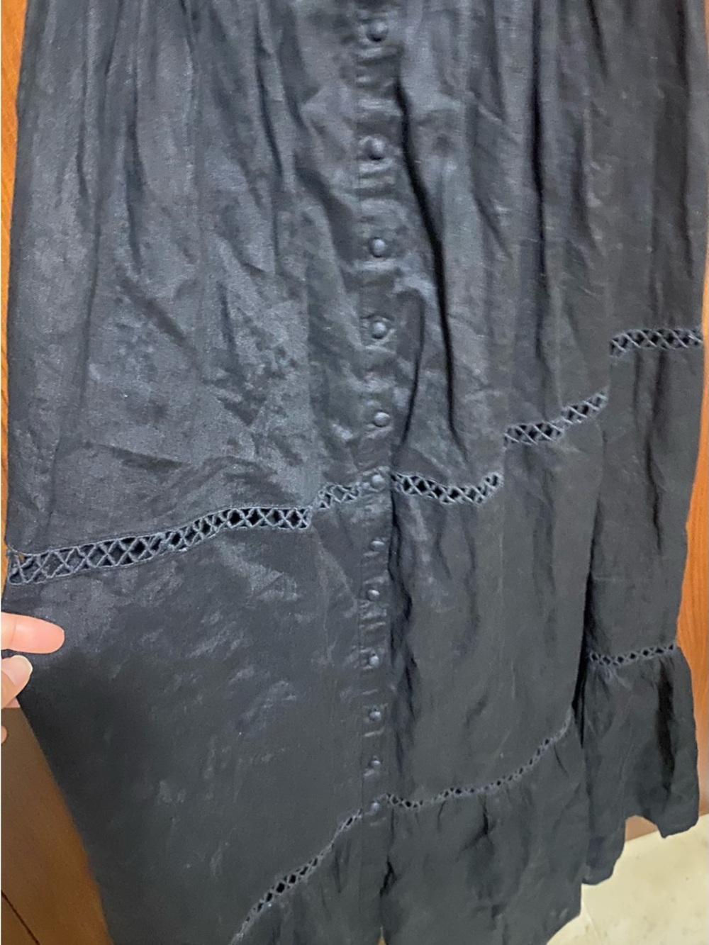 Black Puff-Sleeve Button Front 100 
% Linen Summer Maxi Dress size XS/Small - Picture 6 of 8